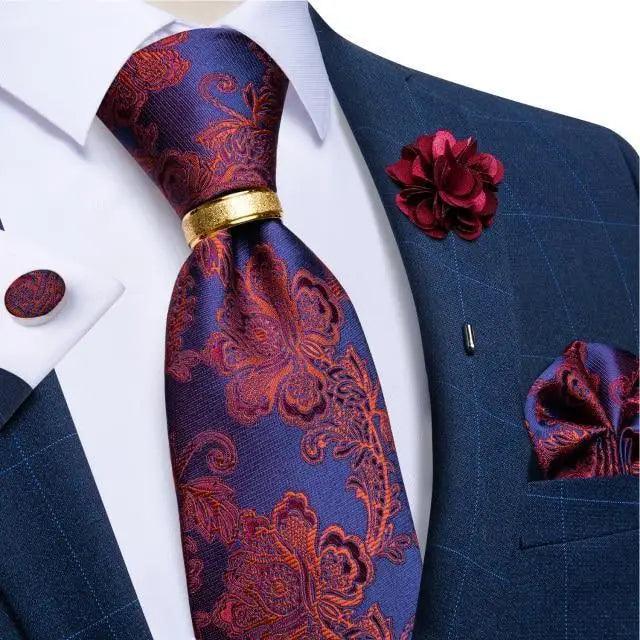 Men Luxury Red Silk Necktie Matching Cufflinks Set For Men Bridegroom Wedding Business Necktie Elegant Design Ideal Gift For Men Stevvex