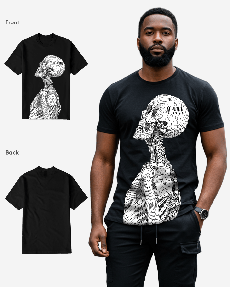 G West Mens Regular Fit Barcode Skeleton Front Graphic T Shirt : Gwpbast5053 - 3 Colors G West