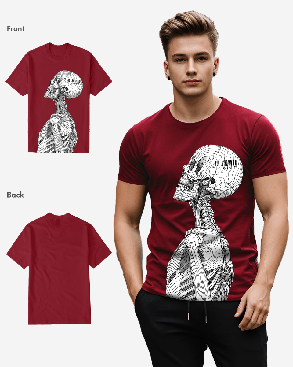 G West Mens Regular Fit Barcode Skeleton Front Graphic T Shirt : Gwpbast5053 - 3 Colors G West