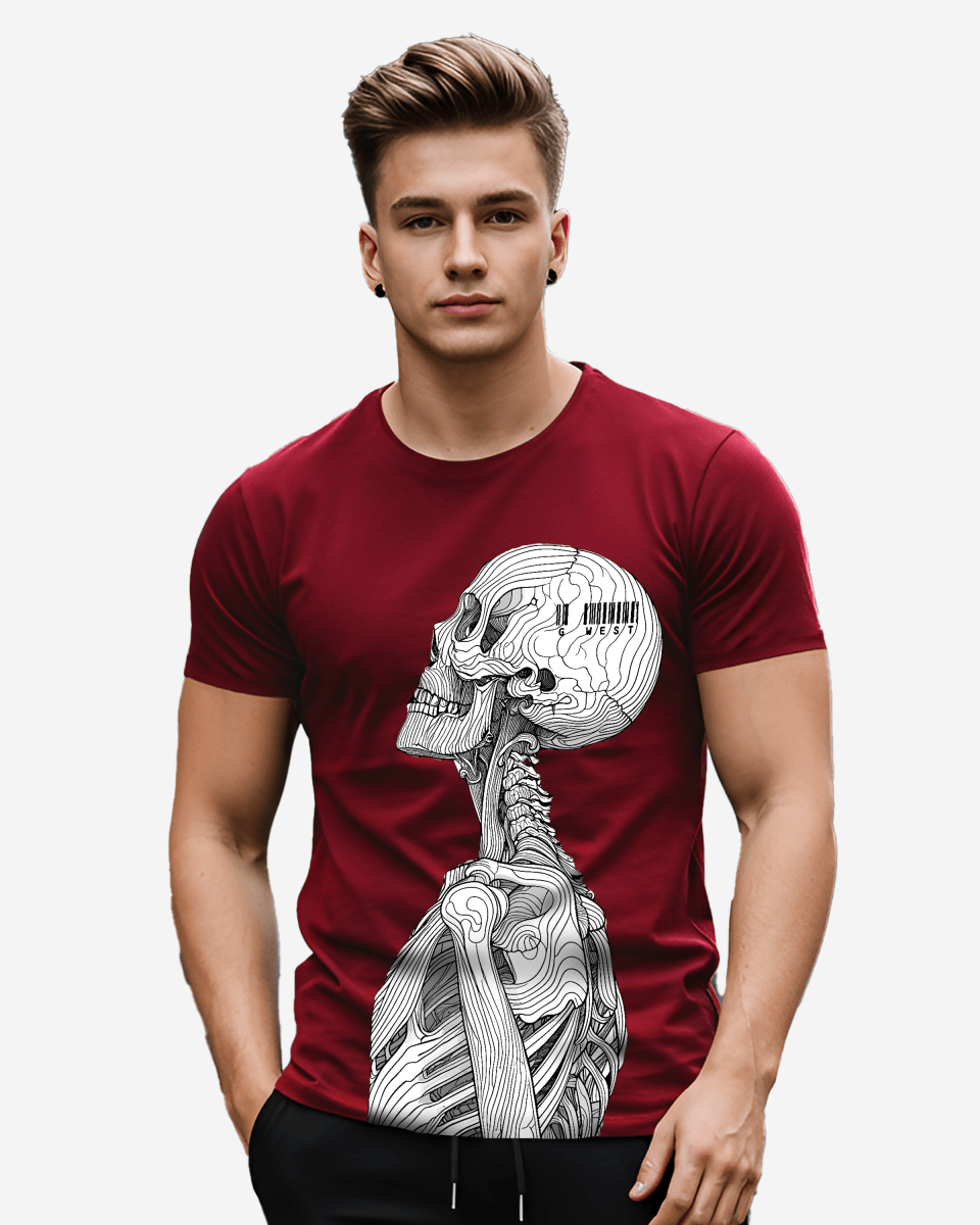 G West Mens Regular Fit Barcode Skeleton Front Graphic T Shirt : Gwpbast5053 - 3 Colors G West