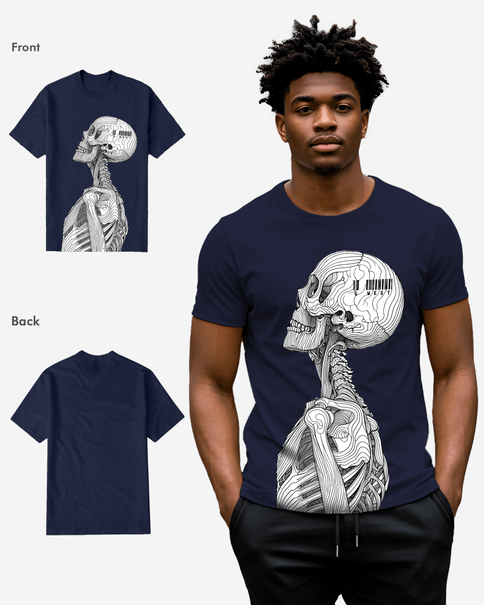 G West Mens Regular Fit Barcode Skeleton Front Graphic T Shirt : Gwpbast5053 - 3 Colors G West