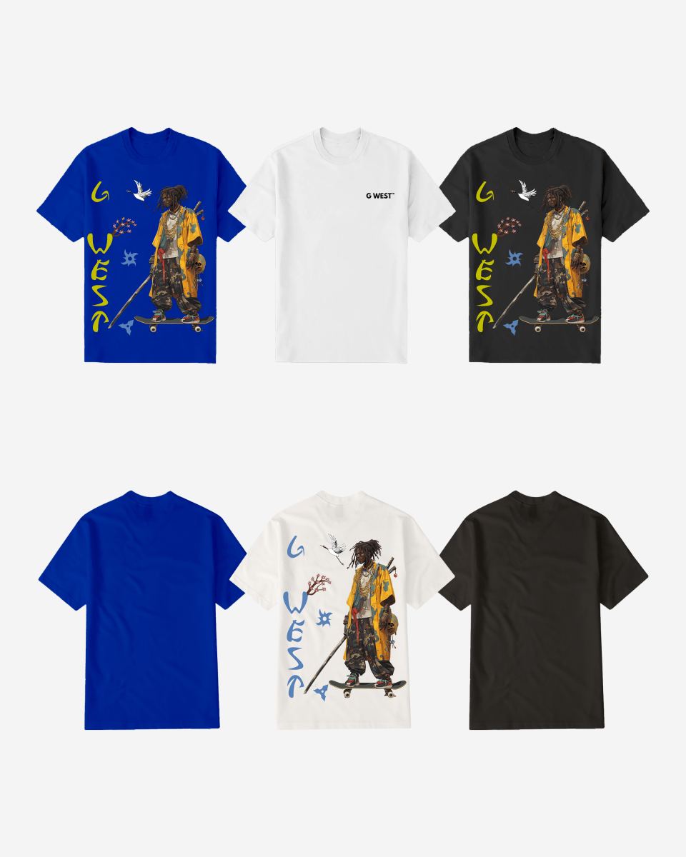 G West Regular Fit Black Samurai Front Graphic T Shirt : Gwpbast5056 - 3 Colors G West