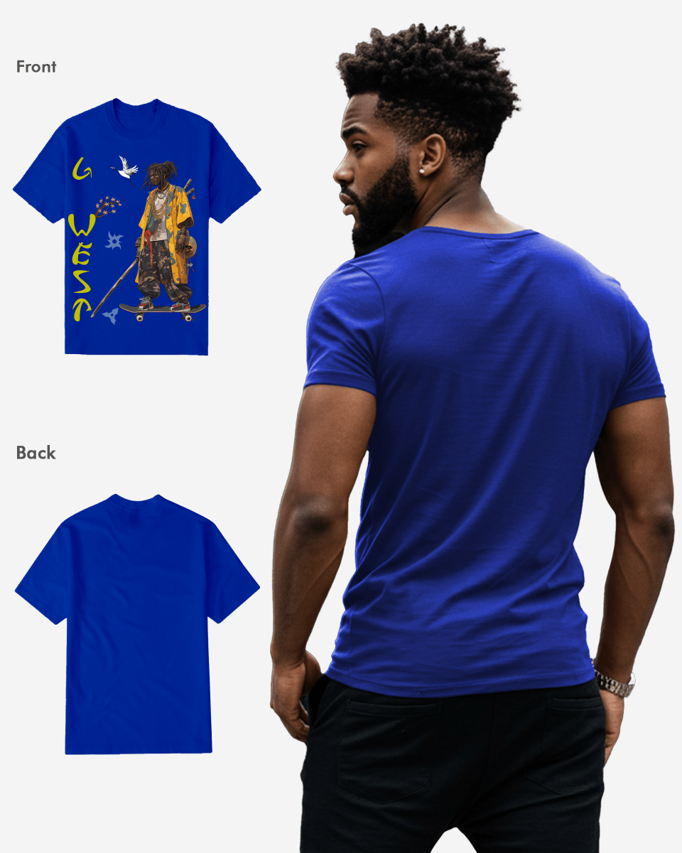 G West Regular Fit Black Samurai Front Graphic T Shirt : Gwpbast5056 - 3 Colors G West