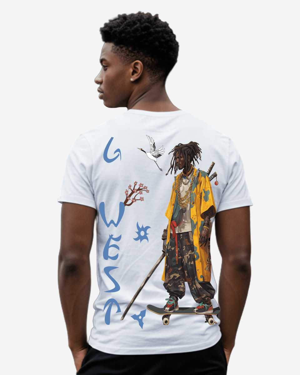 G West Regular Fit Black Samurai Front Graphic T Shirt : Gwpbast5056 - 3 Colors G West