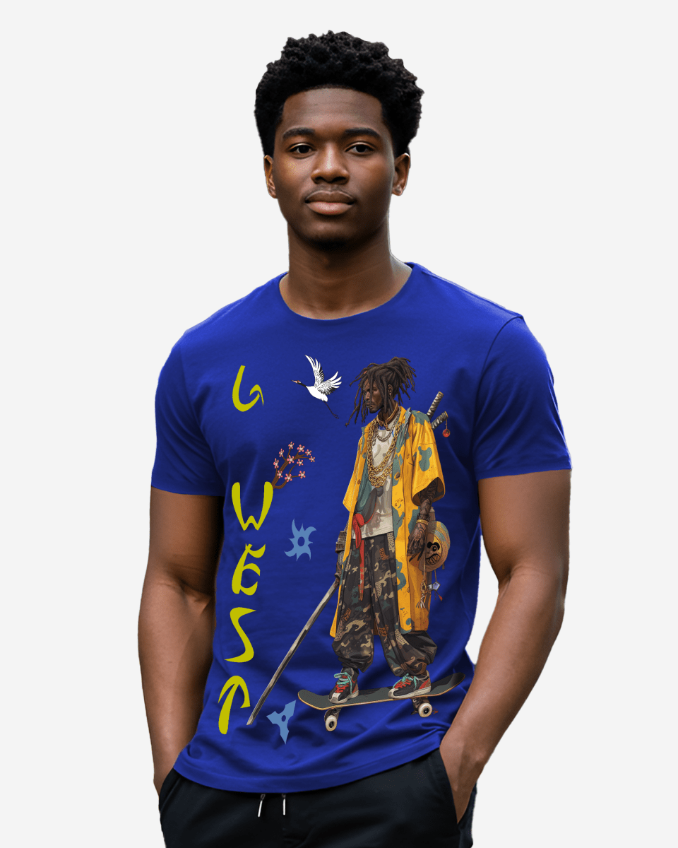 G West Regular Fit Black Samurai Front Graphic T Shirt : Gwpbast5056 - 3 Colors G West
