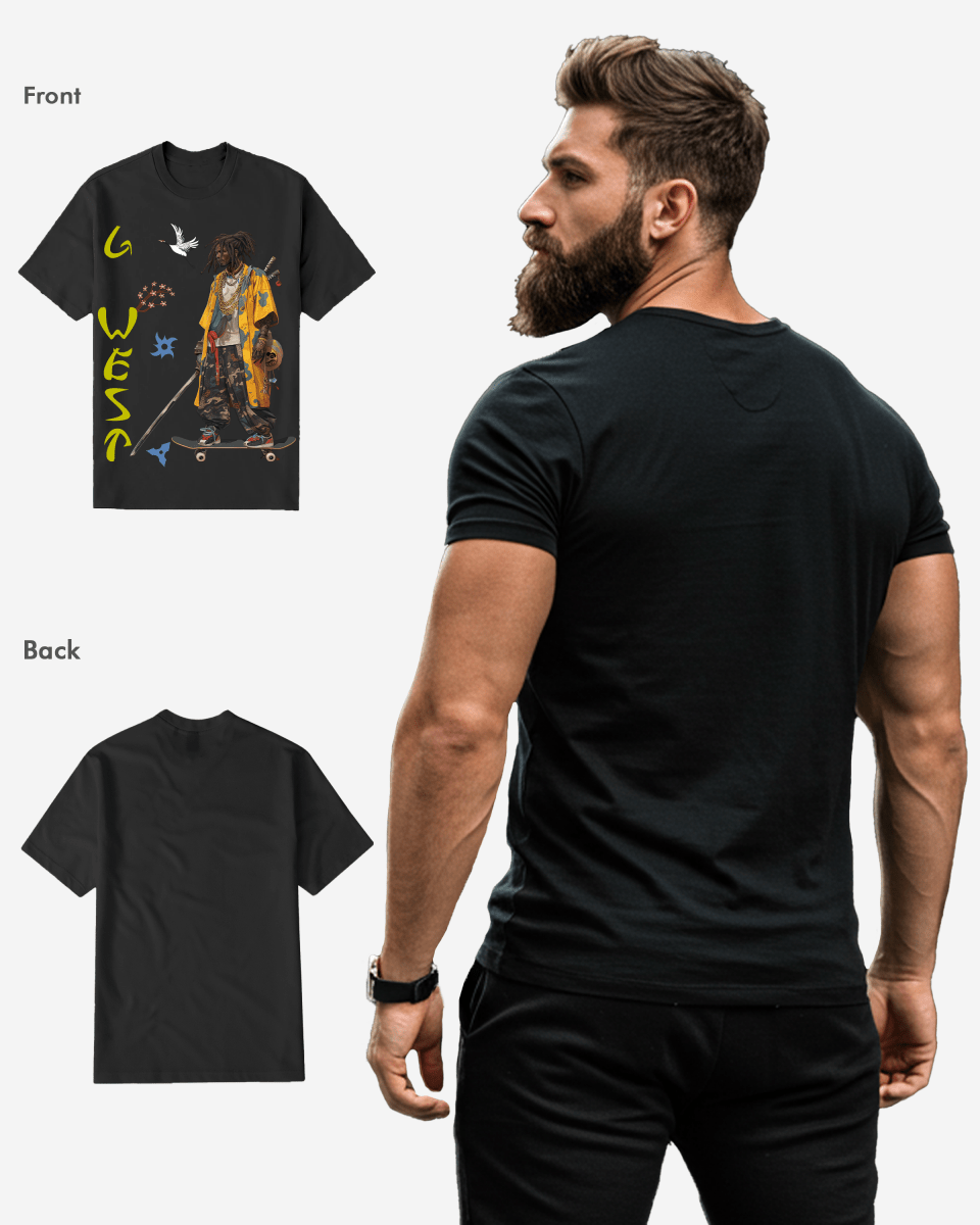 G West Regular Fit Black Samurai Front Graphic T Shirt : Gwpbast5056 - 3 Colors G West