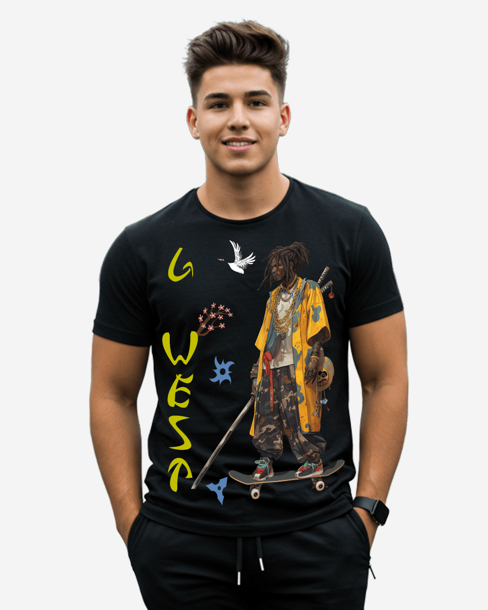 G West Regular Fit Black Samurai Front Graphic T Shirt : Gwpbast5056 - 3 Colors G West