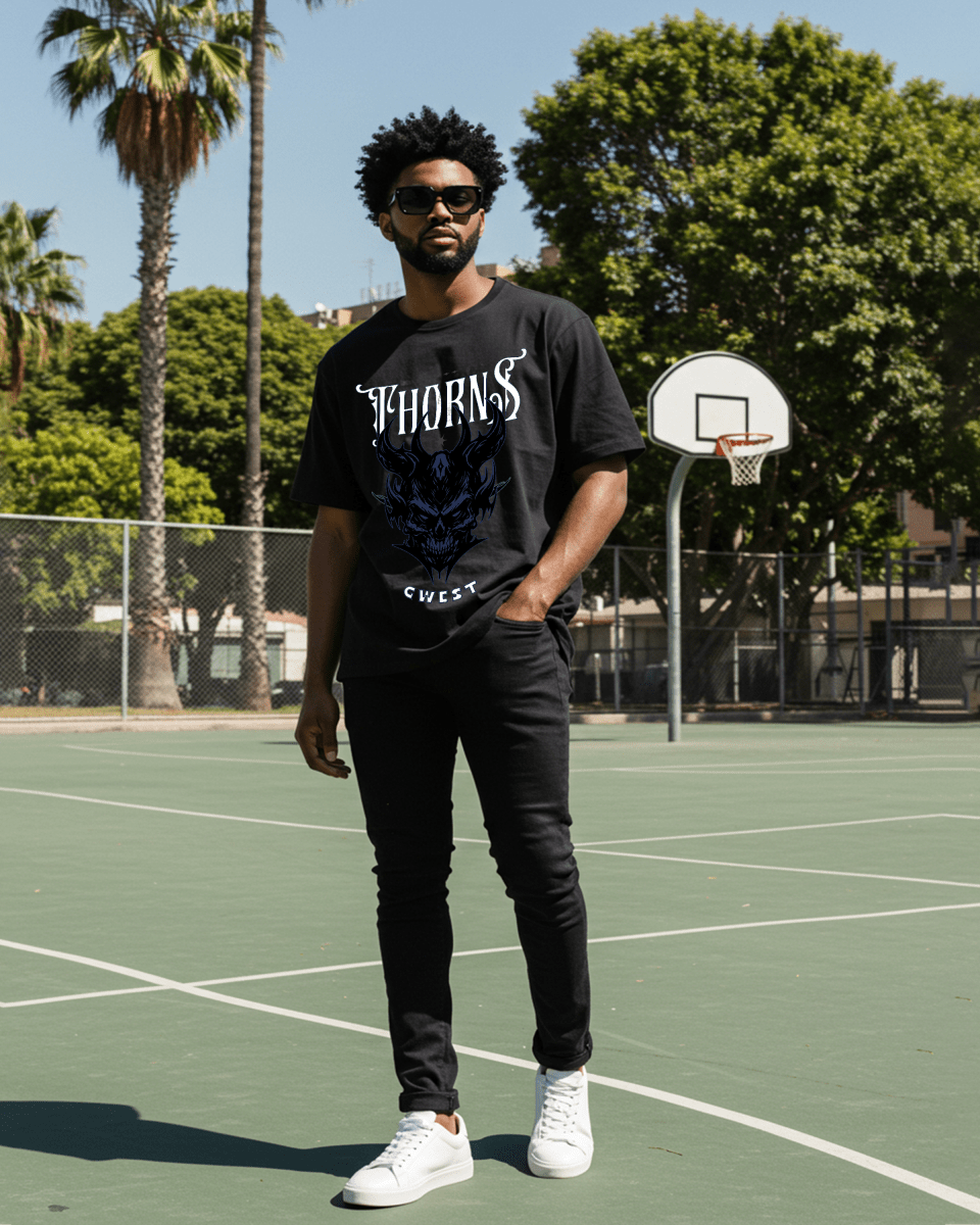 G West Skull and Thorns Oversized T-Shirt Mens G West