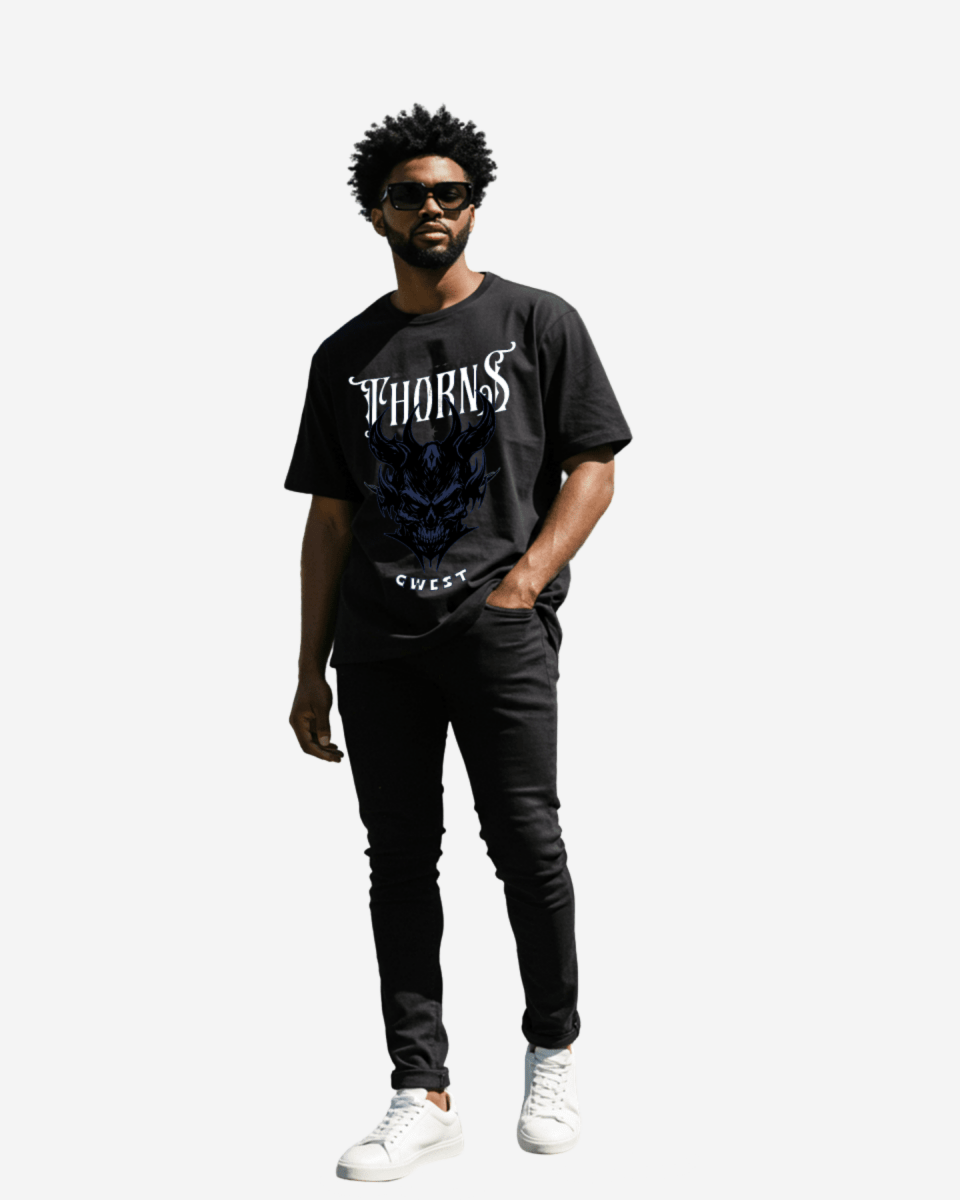 G West Skull and Thorns Oversized T-Shirt Mens G West
