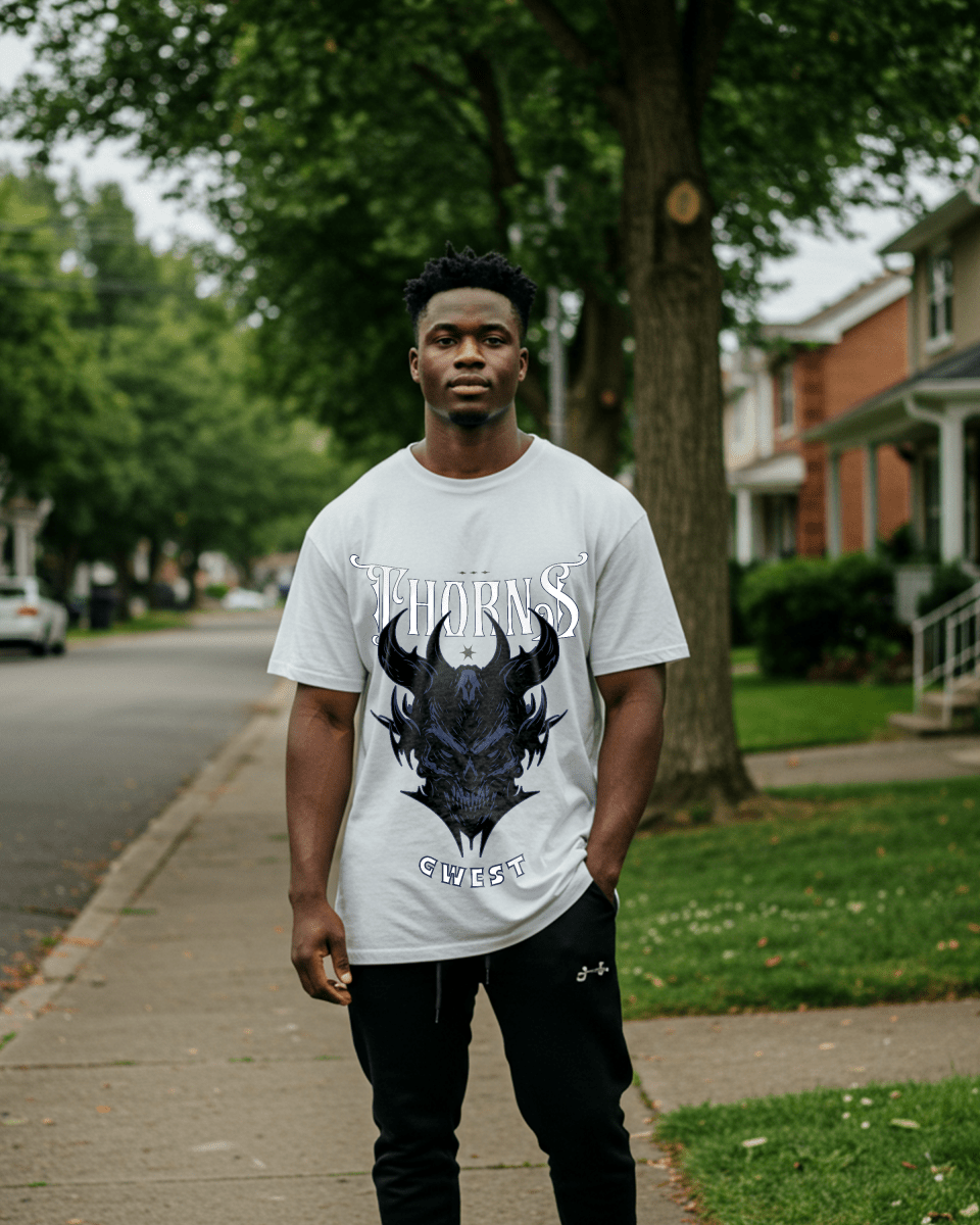 G West Skull and Thorns Oversized T-Shirt Mens G West