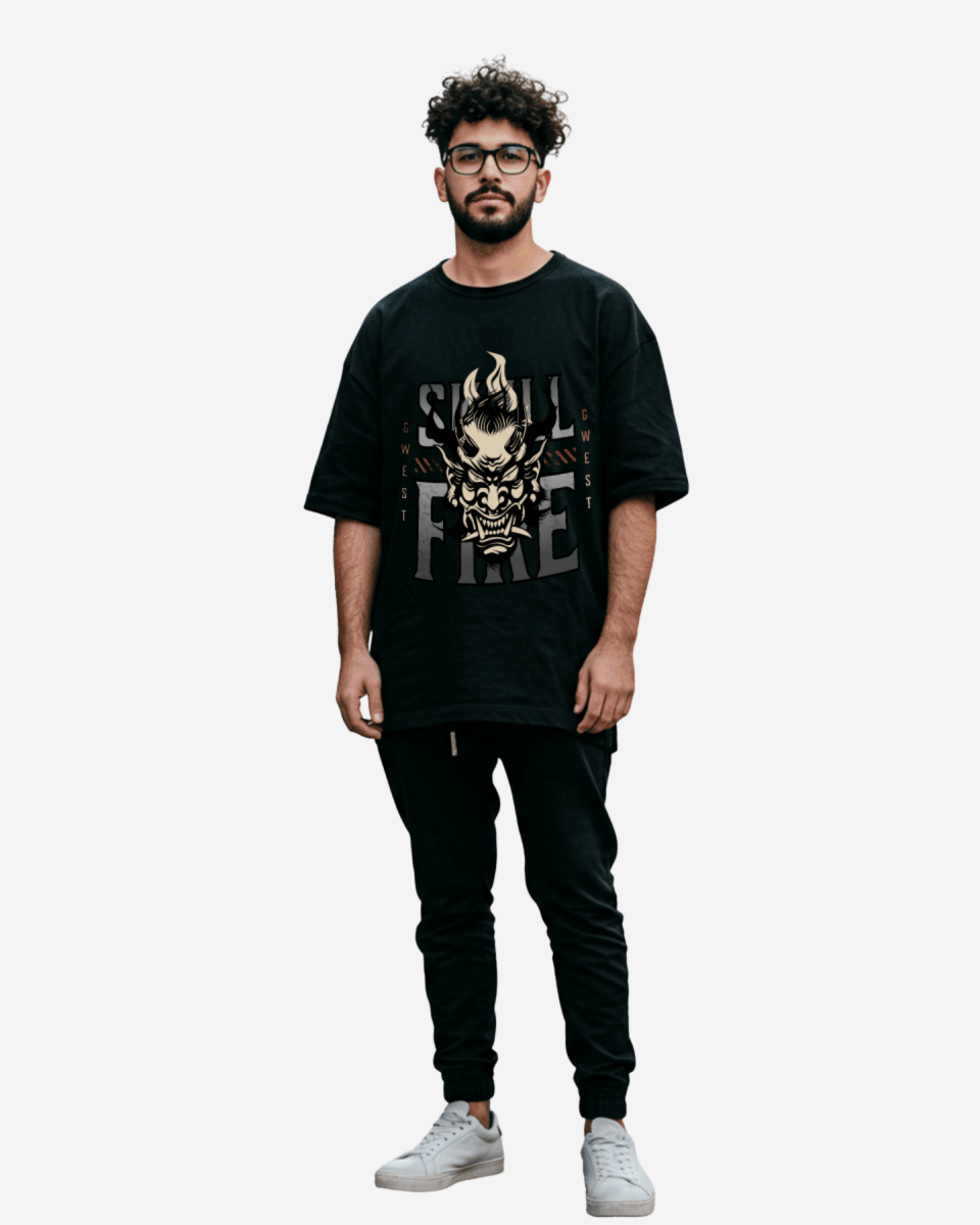 G West Skull Fire Oversized T-Shirt Mens G West