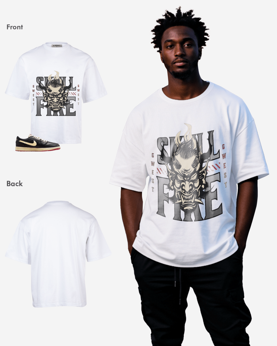 G West Skull Fire Oversized T-Shirt Mens G West