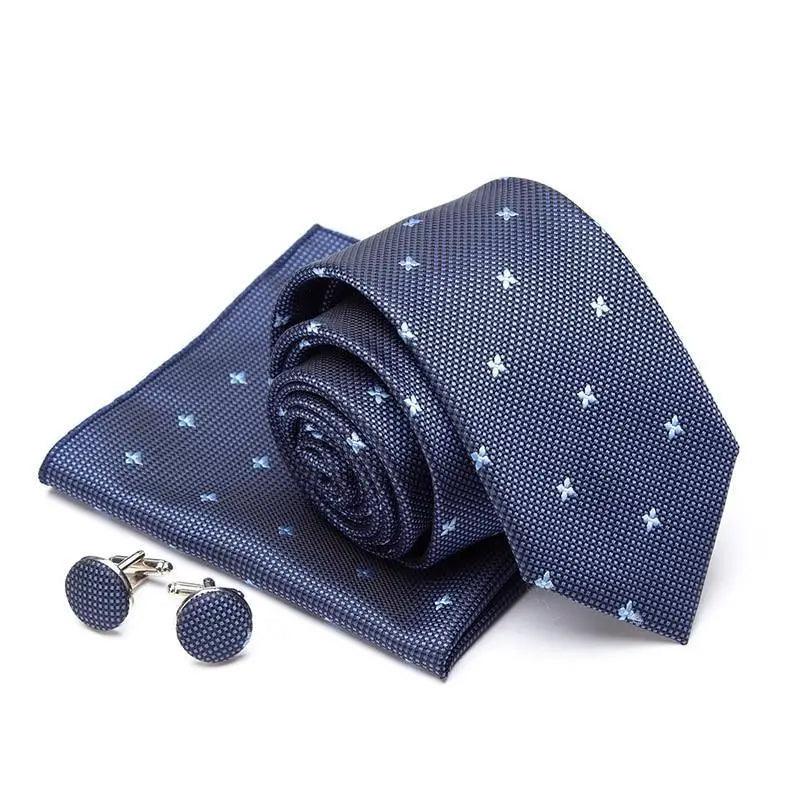 Stylish Silk Necktie With Pocket Square And Matching Cufflinks Set For Men Retro Formal Wear Necktie Set For Men Stevvex