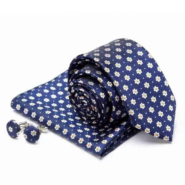 Stylish Silk Necktie With Pocket Square And Matching Cufflinks Set For Men Retro Formal Wear Necktie Set For Men Stevvex
