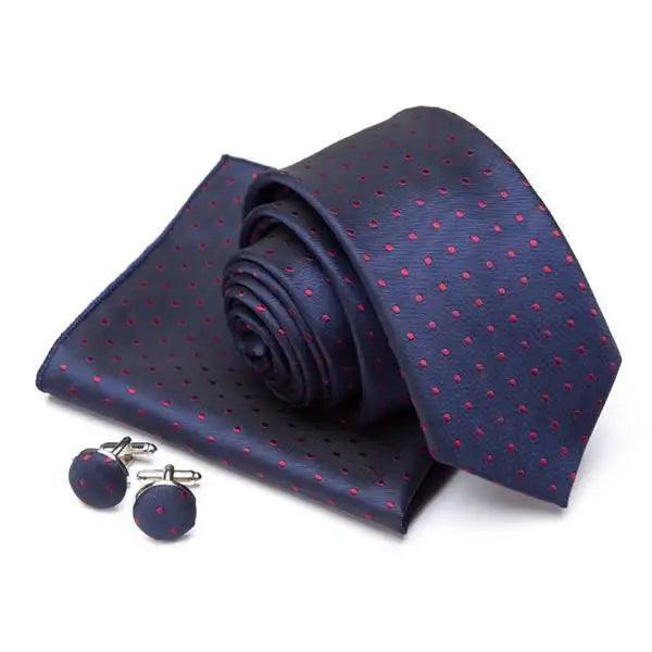 Stylish Silk Necktie With Pocket Square And Matching Cufflinks Set For Men Retro Formal Wear Necktie Set For Men Stevvex