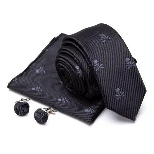 Stylish Silk Necktie With Pocket Square And Matching Cufflinks Set For Men Retro Formal Wear Necktie Set For Men Stevvex