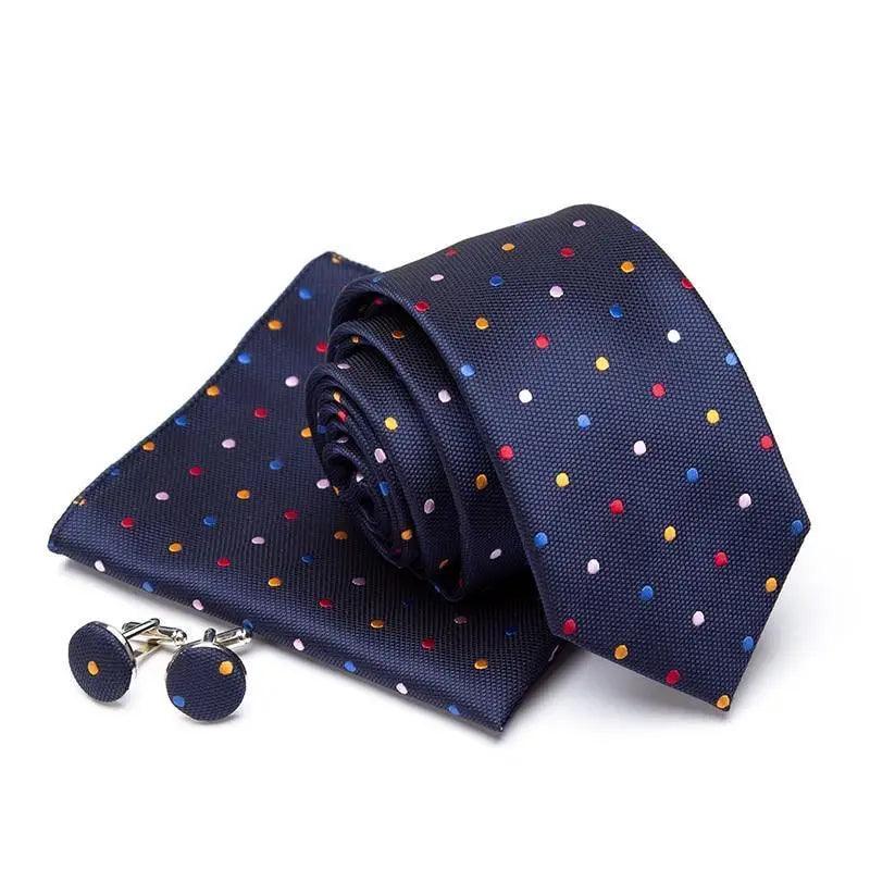 Stylish Silk Necktie With Pocket Square And Matching Cufflinks Set For Men Retro Formal Wear Necktie Set For Men Stevvex