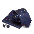 Stylish Silk Necktie With Pocket Square And Matching Cufflinks Set For Men Retro Formal Wear Necktie Set For Men Stevvex