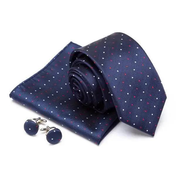 Stylish Silk Necktie With Pocket Square And Matching Cufflinks Set For Men Retro Formal Wear Necktie Set For Men Stevvex