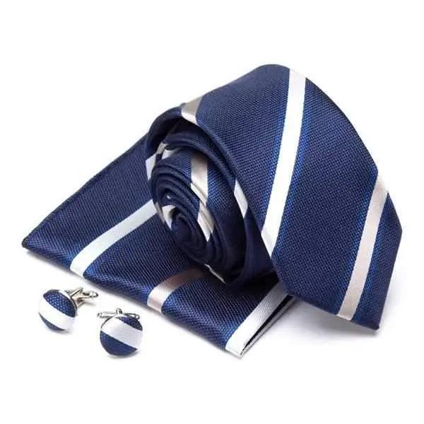 Stylish Silk Necktie With Pocket Square And Matching Cufflinks Set For Men Retro Formal Wear Necktie Set For Men Stevvex