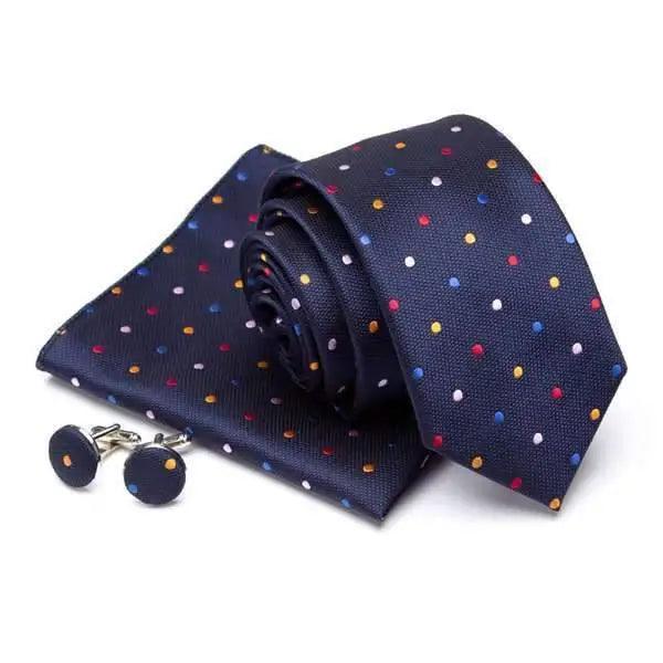 Stylish Silk Necktie With Pocket Square And Matching Cufflinks Set For Men Retro Formal Wear Necktie Set For Men Stevvex