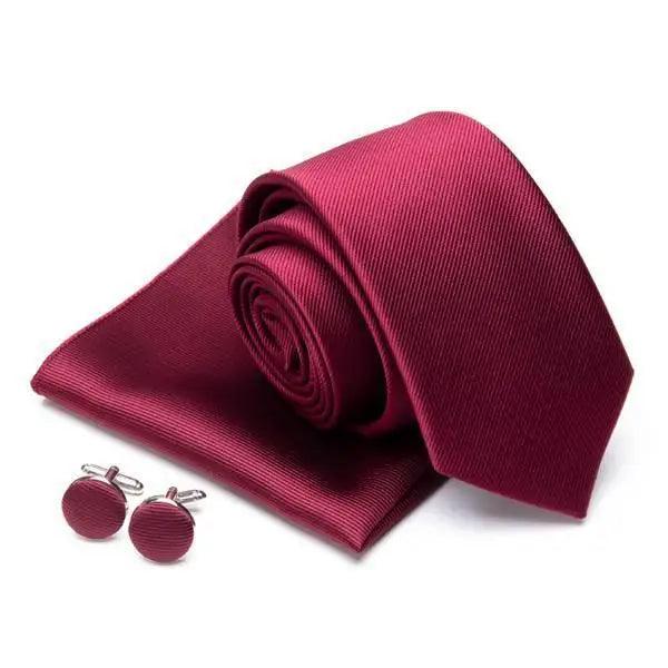 Stylish Silk Necktie With Pocket Square And Matching Cufflinks Set For Men Retro Formal Wear Necktie Set For Men Stevvex