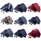 Stylish Silk Necktie With Pocket Square And Matching Cufflinks Set For Men Retro Formal Wear Necktie Set For Men Stevvex