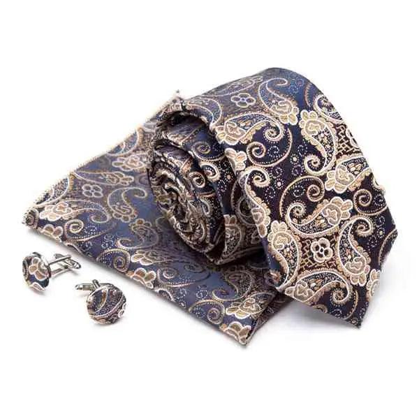 Stylish Silk Necktie With Pocket Square And Matching Cufflinks Set For Men Retro Formal Wear Necktie Set For Men Stevvex