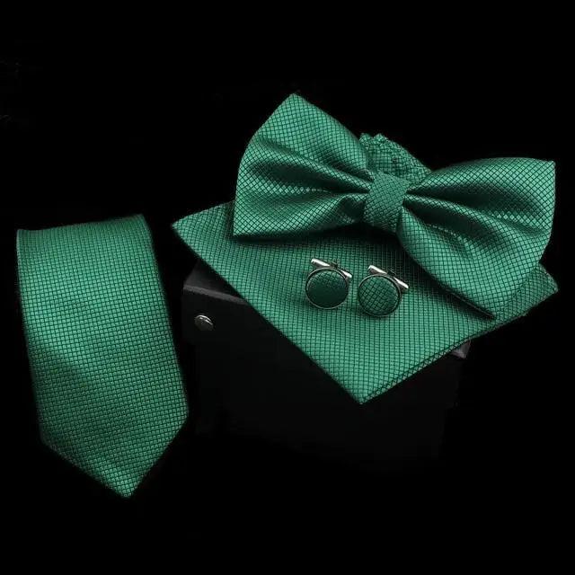 Stylish Solid Color Polyester Tie Bowtie Handkerchief Cufflinks Set For Men Butterfly Wedding Party Necktie Men's Fashion Bowtie Stevvex