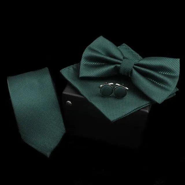 Stylish Solid Color Polyester Tie Bowtie Handkerchief Cufflinks Set For Men Butterfly Wedding Party Necktie Men's Fashion Bowtie Stevvex