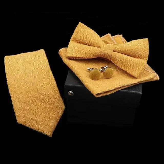 Stylish Solid Color Polyester Tie Bowtie Handkerchief Cufflinks Set For Men Butterfly Wedding Party Necktie Men's Fashion Bowtie Stevvex