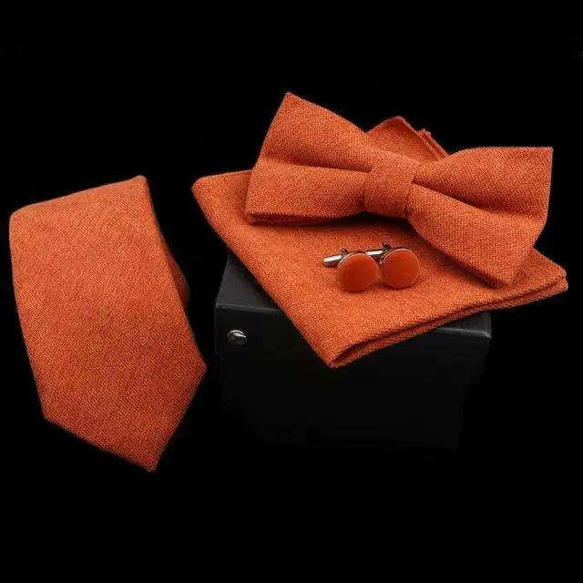 Stylish Solid Color Polyester Tie Bowtie Handkerchief Cufflinks Set For Men Butterfly Wedding Party Necktie Men's Fashion Bowtie Stevvex