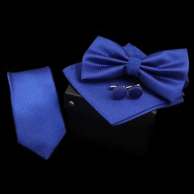 Stylish Solid Color Polyester Tie Bowtie Handkerchief Cufflinks Set For Men Butterfly Wedding Party Necktie Men's Fashion Bowtie Stevvex
