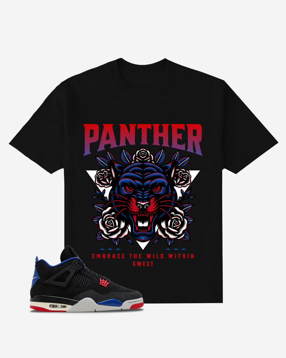 G West Traditional Panther Rose Flower Oversized T-Shirt Mens G West