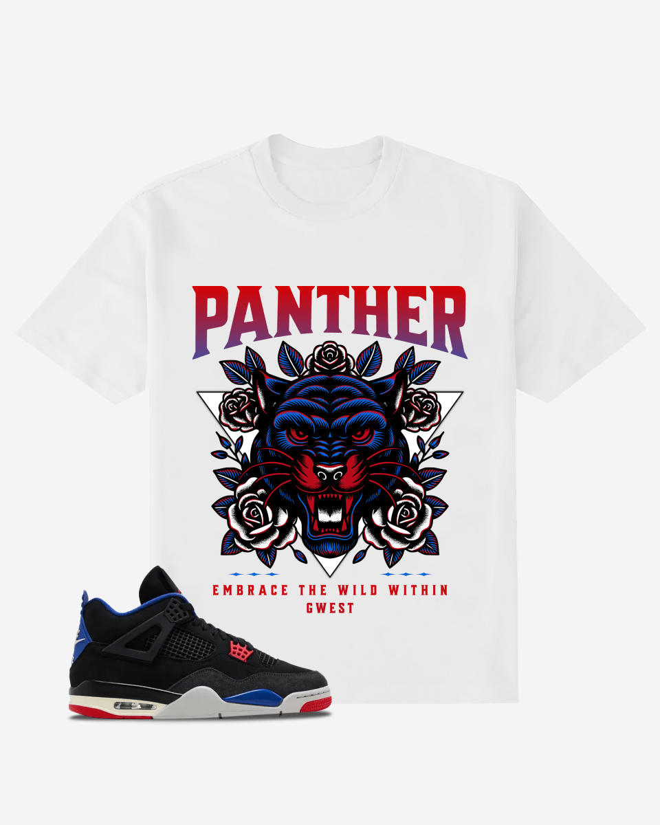 G West Traditional Panther Rose Flower Oversized T-Shirt Mens G West