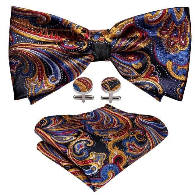 Trendy Patterned Silk Jacquard Plaid Bowtie With  Pocket Square And Cufflinks Set For Men Unique  Butterfly Party Wedding Casual Business Bowtie For Men Stevvex