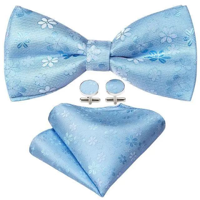 Trendy Patterned Silk Jacquard Plaid Bowtie With  Pocket Square And Cufflinks Set For Men Unique  Butterfly Party Wedding Casual Business Bowtie For Men Stevvex