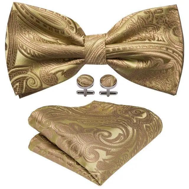 Trendy Patterned Silk Jacquard Plaid Bowtie With  Pocket Square And Cufflinks Set For Men Unique  Butterfly Party Wedding Casual Business Bowtie For Men Stevvex
