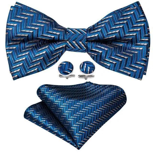 Trendy Patterned Silk Jacquard Plaid Bowtie With  Pocket Square And Cufflinks Set For Men Unique  Butterfly Party Wedding Casual Business Bowtie For Men Stevvex