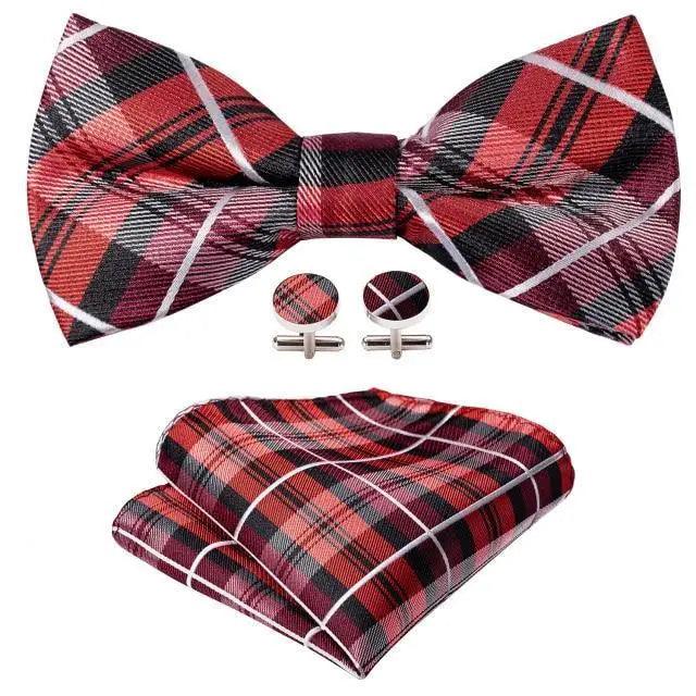 Trendy Patterned Silk Jacquard Plaid Bowtie With  Pocket Square And Cufflinks Set For Men Unique  Butterfly Party Wedding Casual Business Bowtie For Men Stevvex