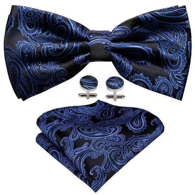 Trendy Patterned Silk Jacquard Plaid Bowtie With  Pocket Square And Cufflinks Set For Men Unique  Butterfly Party Wedding Casual Business Bowtie For Men Stevvex