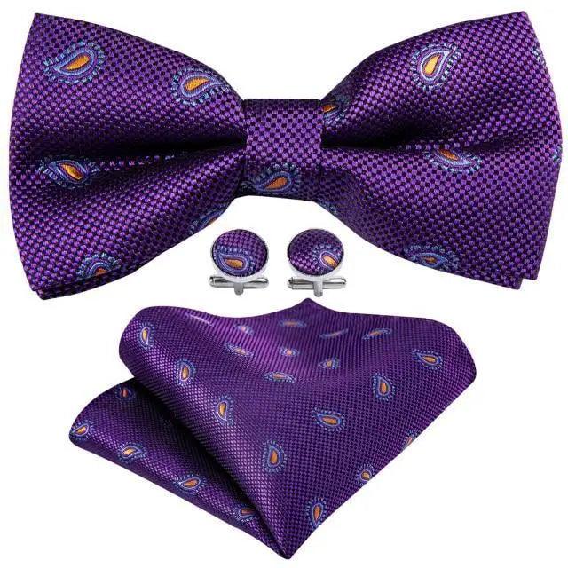 Trendy Patterned Silk Jacquard Plaid Bowtie With  Pocket Square And Cufflinks Set For Men Unique  Butterfly Party Wedding Casual Business Bowtie For Men Stevvex