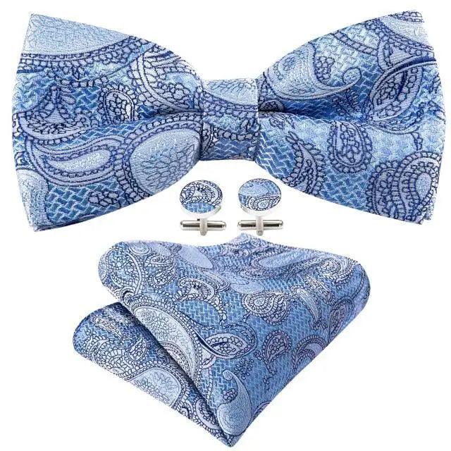 Trendy Patterned Silk Jacquard Plaid Bowtie With  Pocket Square And Cufflinks Set For Men Unique  Butterfly Party Wedding Casual Business Bowtie For Men Stevvex