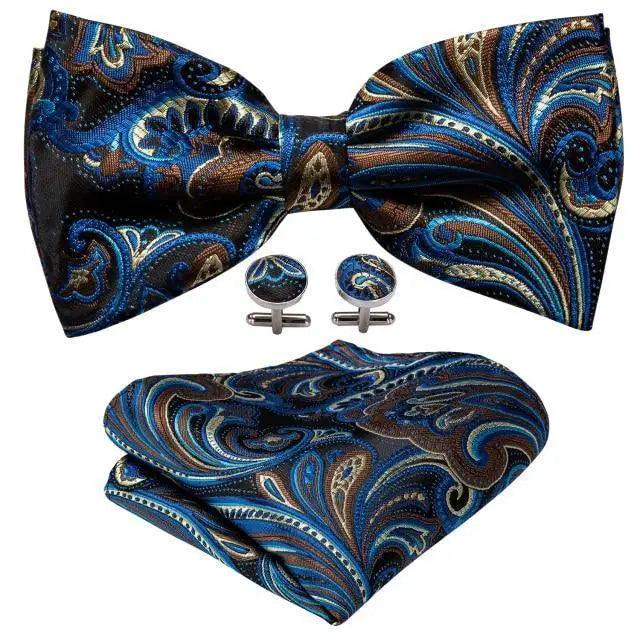 Trendy Patterned Silk Jacquard Plaid Bowtie With  Pocket Square And Cufflinks Set For Men Unique  Butterfly Party Wedding Casual Business Bowtie For Men Stevvex