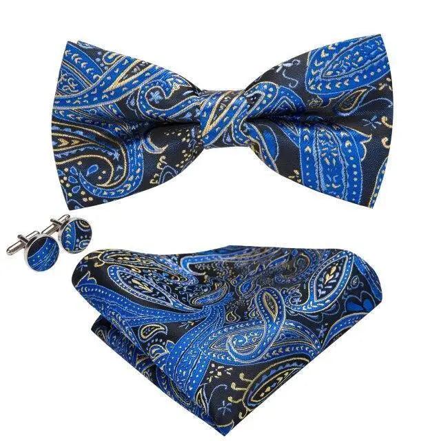 Trendy Patterned Silk Jacquard Plaid Bowtie With  Pocket Square And Cufflinks Set For Men Unique  Butterfly Party Wedding Casual Business Bowtie For Men Stevvex