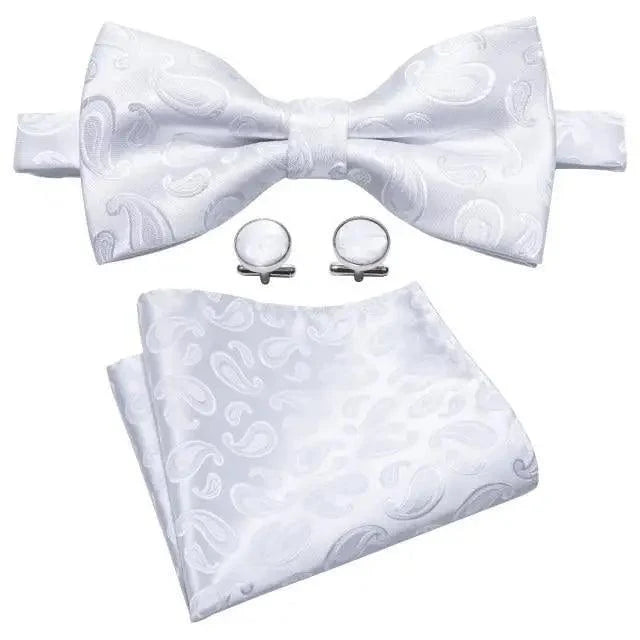 Trendy Patterned Silk Jacquard Plaid Bowtie With  Pocket Square And Cufflinks Set For Men Unique  Butterfly Party Wedding Casual Business Bowtie For Men Stevvex