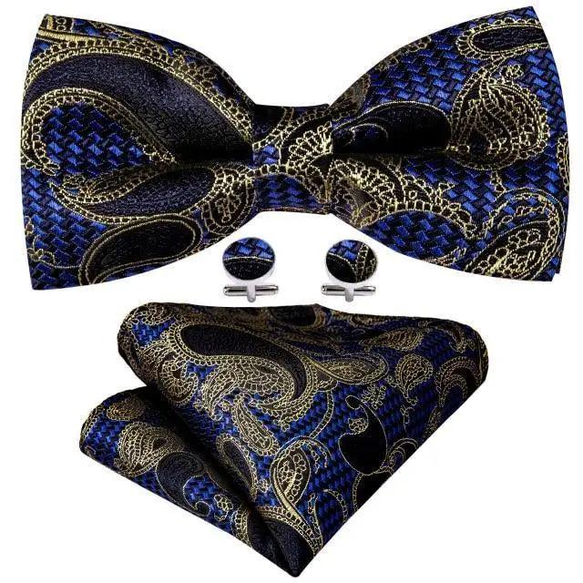 Trendy Patterned Silk Jacquard Plaid Bowtie With  Pocket Square And Cufflinks Set For Men Unique  Butterfly Party Wedding Casual Business Bowtie For Men Stevvex