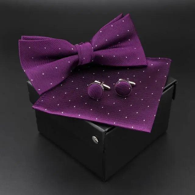 Trendy Tiny Dots Print Bowtie With Pocket Square And Cufflinks Set For Men Retro  Butterfly Party Wedding Bowties Without Box Stylish Ties Gift Stevvex