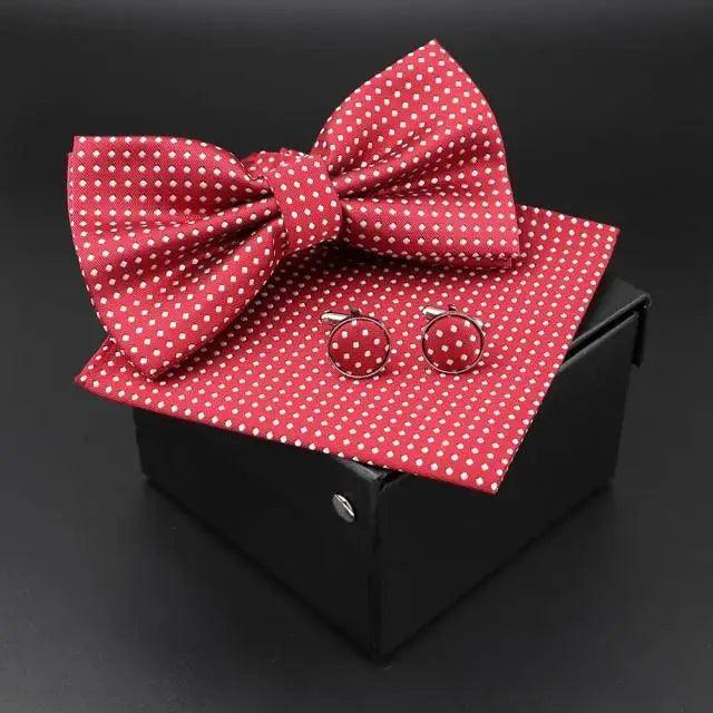 Trendy Tiny Dots Print Bowtie With Pocket Square And Cufflinks Set For Men Retro  Butterfly Party Wedding Bowties Without Box Stylish Ties Gift Stevvex