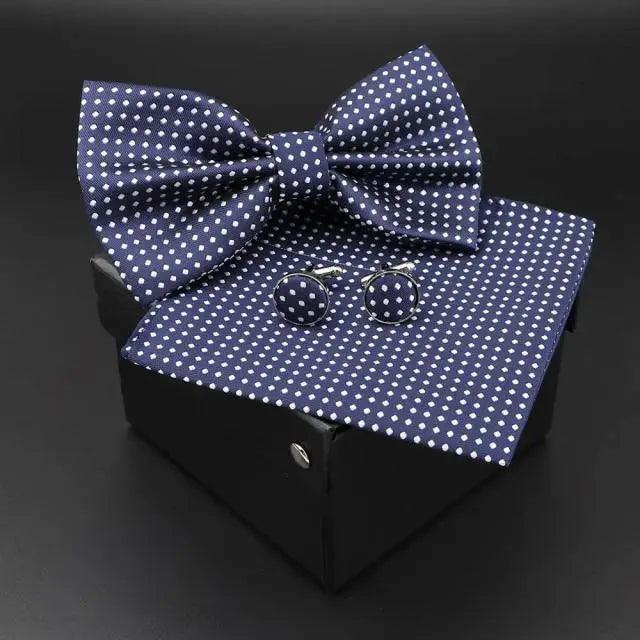 Trendy Tiny Dots Print Bowtie With Pocket Square And Cufflinks Set For Men Retro  Butterfly Party Wedding Bowties Without Box Stylish Ties Gift Stevvex